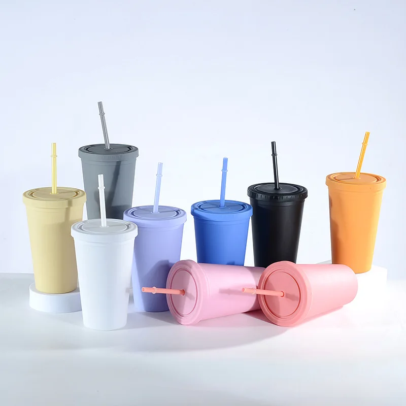 custom logo multi color 500ml tumblers plastic straw cup