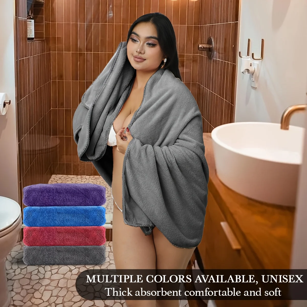 Plus Size Bath Towel for Curvy Women,Extra Large Soft Coral Fleece Body Towel 200x100cm Quick-Dry,Lightweight,Highly Absorbent 4