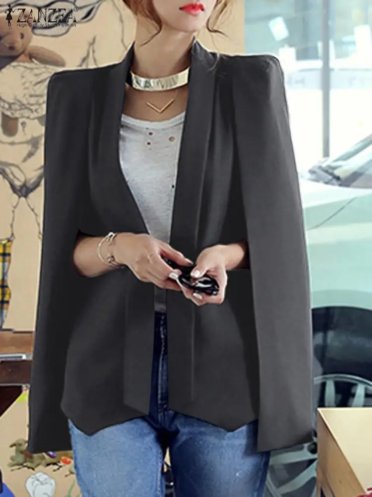 ZANZEA Women Cloak Blazer Fashion Lapel Split Sleeve Coat 2023 Autumn New Office Solid Cape Casual OL Black Suit Jacket Workwear