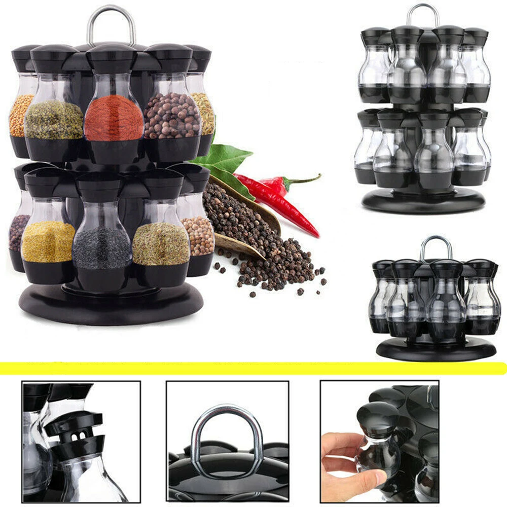 

Condiment Set with 360 Rotating Spice Jar Rack, Kitchen Cruet Condiment Bottle, Coffee Sugar Seal Jar Container Rack