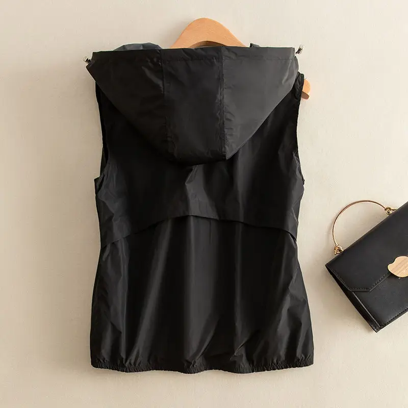 Vest Undershirt Women Hooded Vest Waistcoat Sweatshirt Sleeveless Zipper Jackets Outerwear Casual Loose Tops Women Clothing