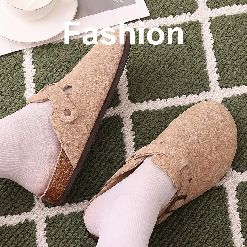 Litfun Fashion Suede Clogs For Women Men Slip-on Cork Footbed Mules And Slippers Soft With Arch Support Cork Cozy Footbed Sandal