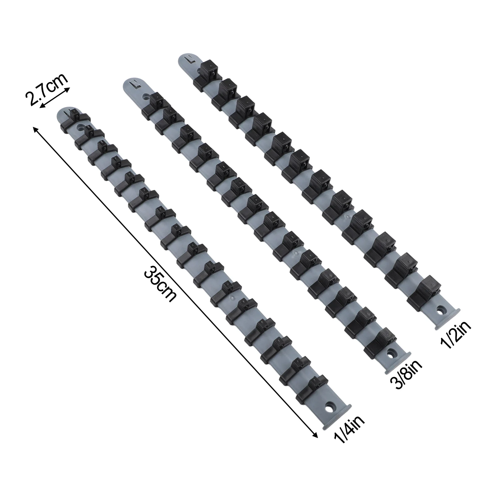 3pcs/Set Plastic Socket Organizer 1/4 3/8 1/2 Inch Socket Tray Rail Rack Storage Holder 1/4 3/8 1/2 In Socket Clip Rail Surpport