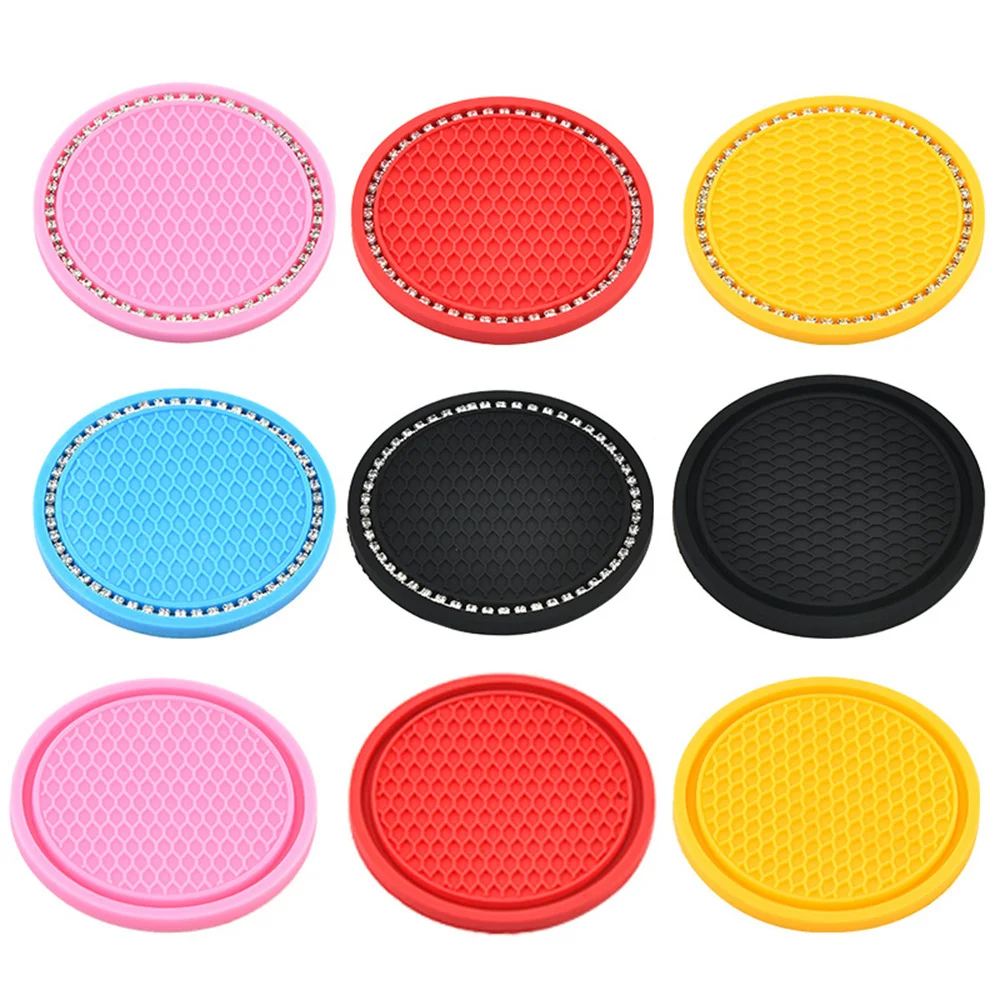Car Water Cup Pad Holders Non-slip Diamond Rhinestone Silicone Mat Bottle Holder Coaster Auto Interior Decoration Accessories