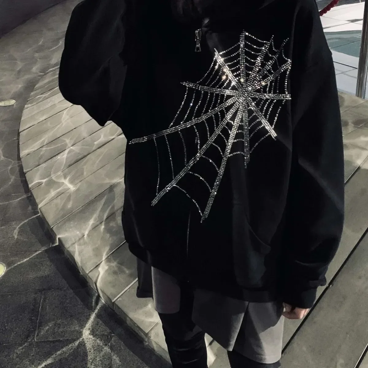 

Gothic Print Spider Web Hoodies 2022 Autumn Hip Hop Harajuku Punk Hooded Sweatshirts Disco Pullovers Women Tops Dark Academia