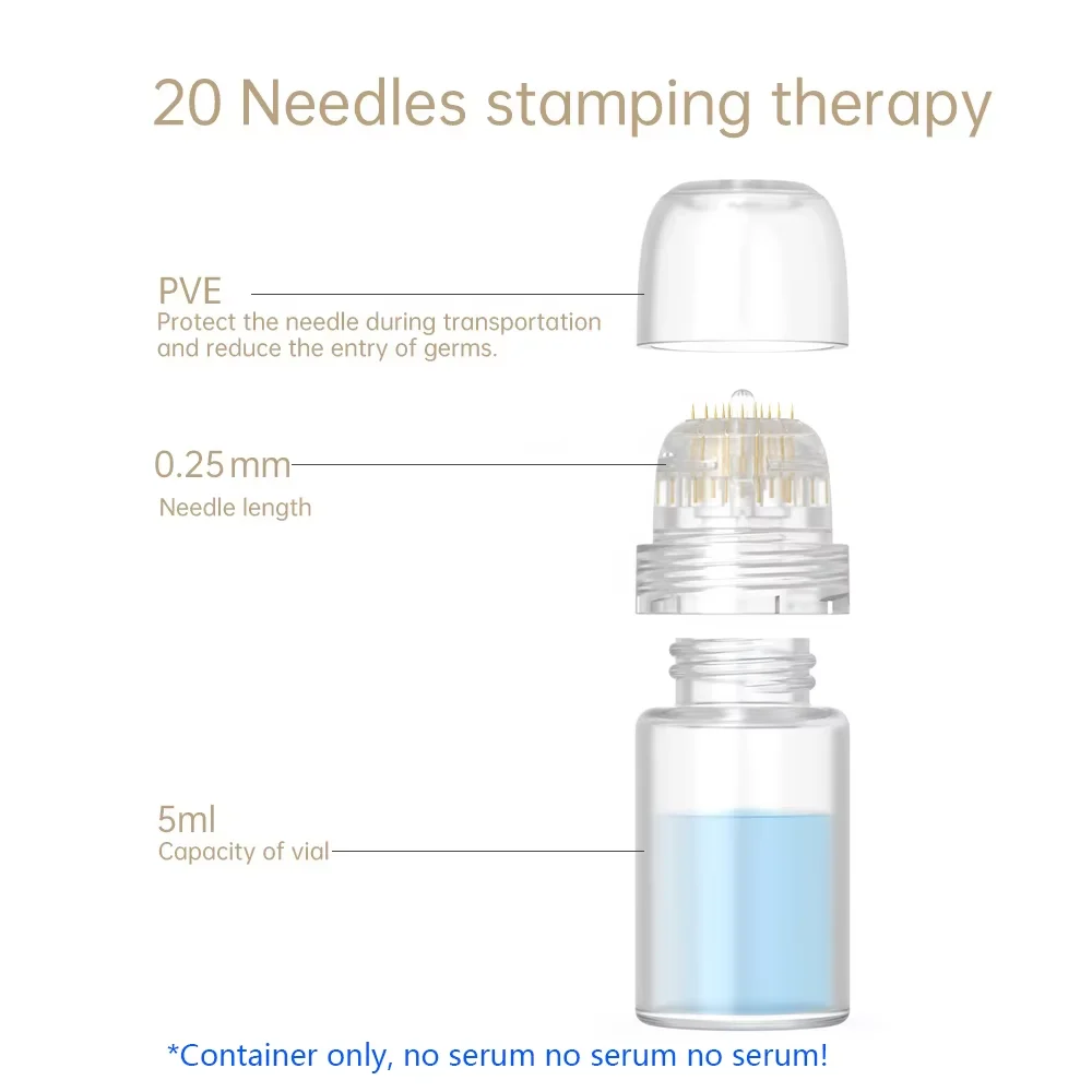 Derma Needles 20 Pin Micro Needle Titanium Tips Skin Facial Hydration Bottle Stamp Serum Injection Beauty Tool Derma Roller