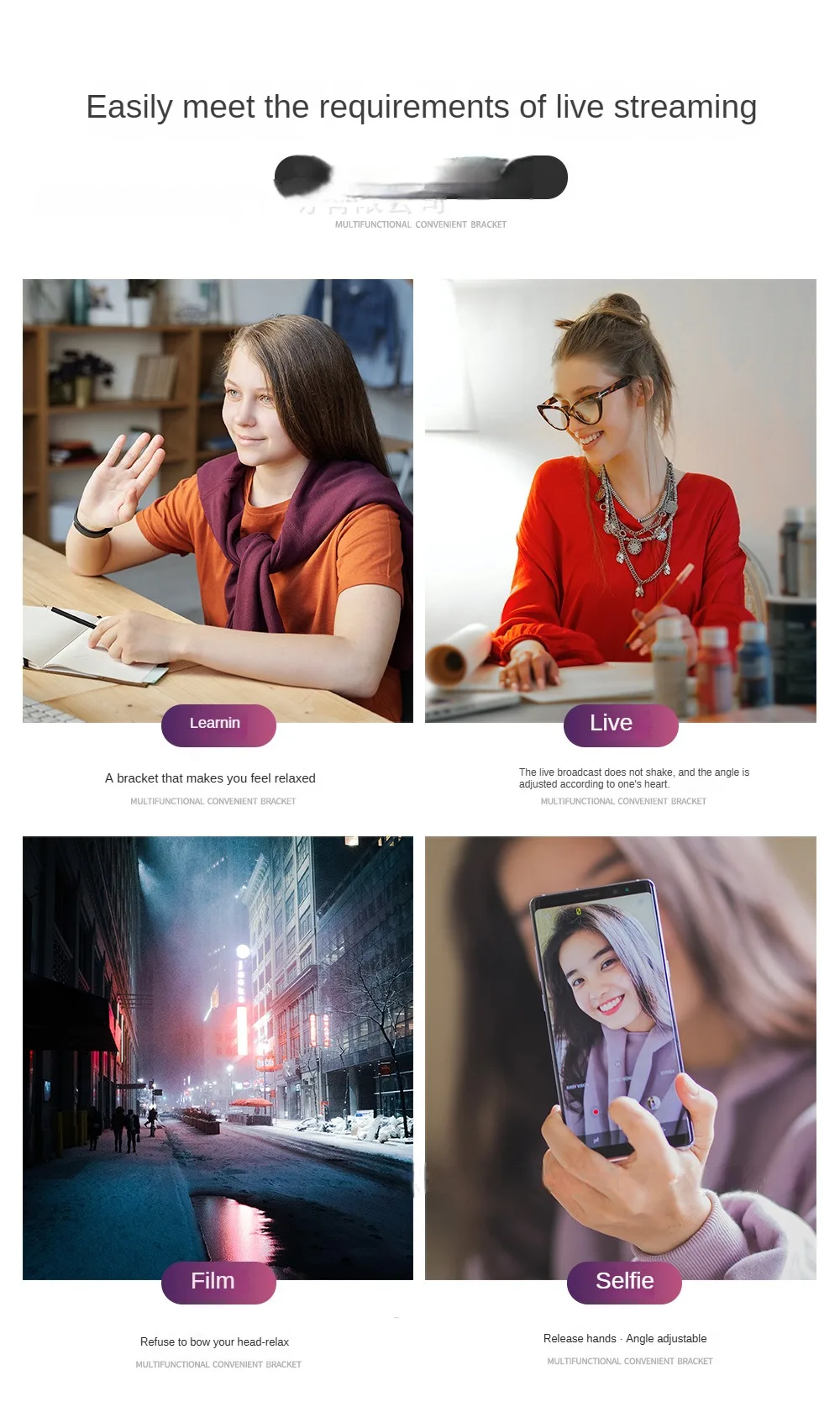 Metall-Kantilever-Bodenständer für Telefon, Selfie, Live-Streaming, Video-Streaming, quadratische Basis, faltbare Tablet-Halterung – Detail 3