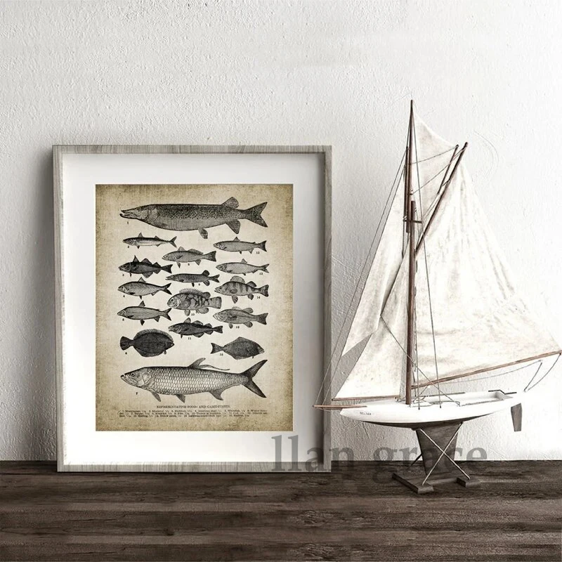 Vintage Fishing Tackle Print Fishing Rod Hooks Lure Angling Wall Decor  Mancave Poster Art Canvas Painting Picture Angler Gift - Painting &  Calligraphy - AliExpress