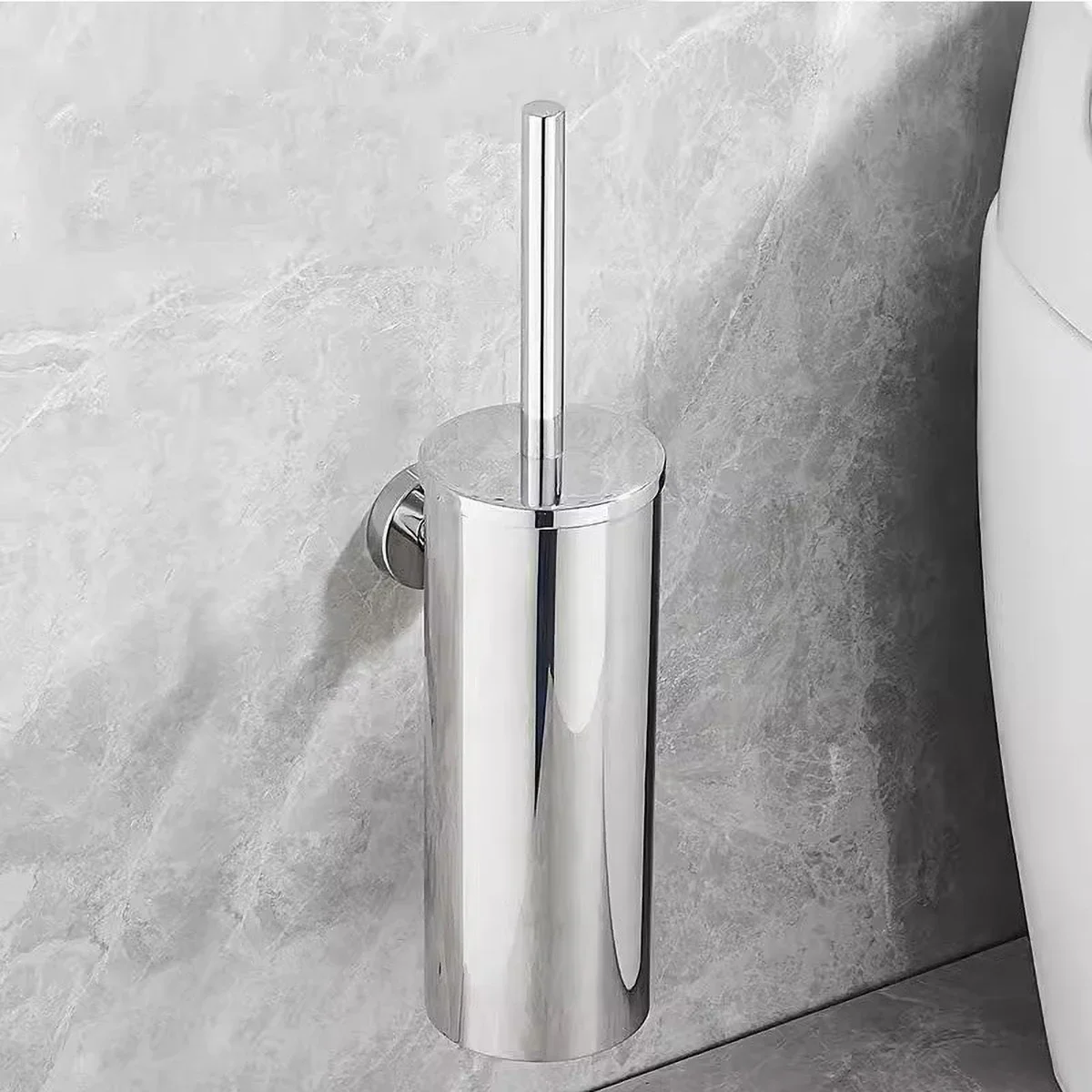Wall Mounted Toilet Brush Holder Stainless Steel White Gold Black Chrome Grey - Bathroom Cleaning Accessory for Toilet Brush