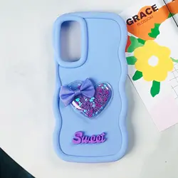 Charming 3D Quicksand Heart Bow Silicone Phone Case for Moto G30 (Purple)