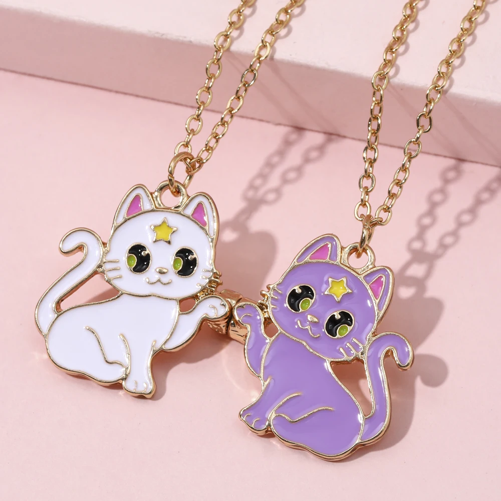 Lusofie 2 Collane Dell'Amicizia Con Gatto | Ciondolo A Forma Di Gatto | Gioielli Per Ragazze E Donne | Regalo Di Compleanno E Natale - copertina