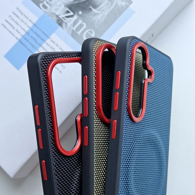 Luxury Magnetic Soft TPU + Nylon Woven Leather Anti-Fingerprint Phone Case Cover
