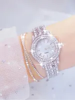 3PCs Women's Sparkling Round Diamond Band Quartz Watch+Bracelet Combination Set 1