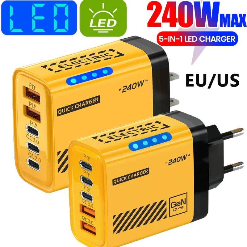 รูปสินค้า อะแดปเตอร์ชาร์จไฟ GaN 240W 5 พอร์ต ชาร์จเร็ว สำหรับมือถือและโน้ตบุ๊ก