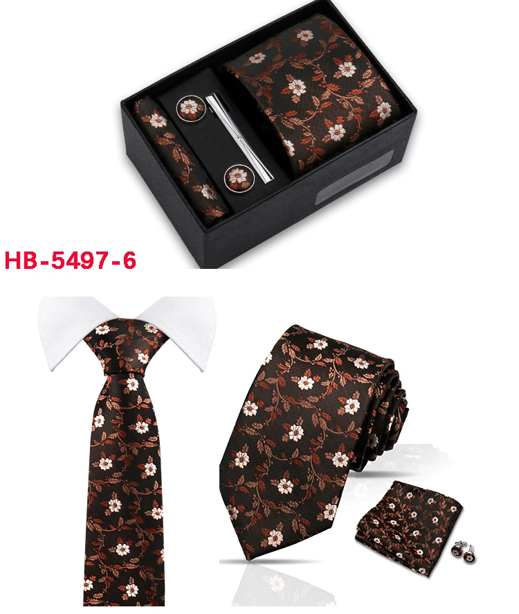 Mode Herren Krawatte Set Floral Einstecktuch Manschettenknöpfe In Geschenkbox Jacquard Gewebte Krawatten Set Für Männer Formale Hochzeit Anzug Zubehör – Detail 10