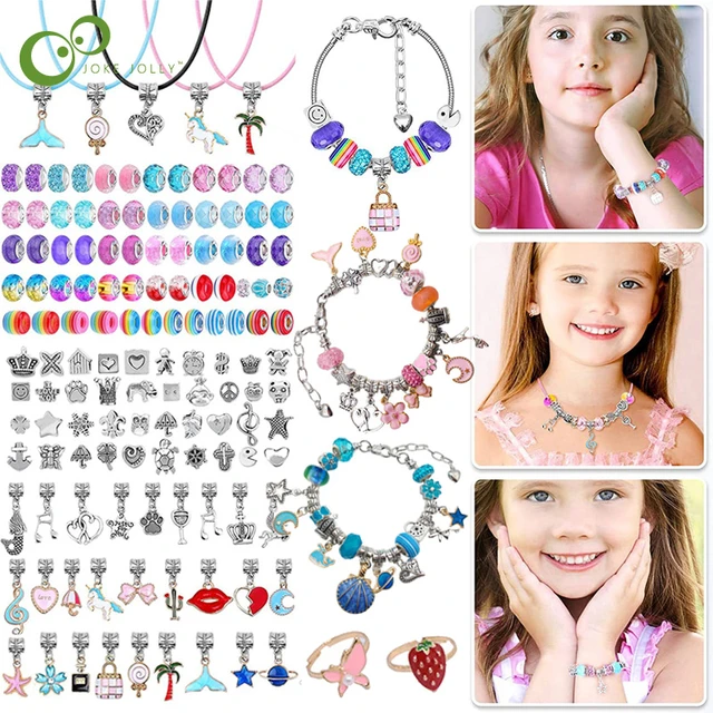 Kit de fabricación de joyas de pulsera de dijes para niñas, juego de collar  de pulsera magnífico, conjunto de cuentas de aleación, Kit DE FABRICACIÓN  de pulseras de dijes para niñas 