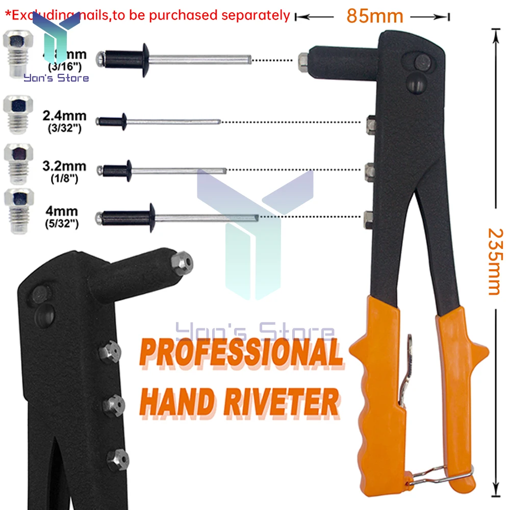 1Pc Single Iron Sheet Riveter Gun Kit 2.4/3.2/4.0/4.8 mm Riveting Head Hand Tool Set Gutter Repair Heavy Duty For Industrial Use