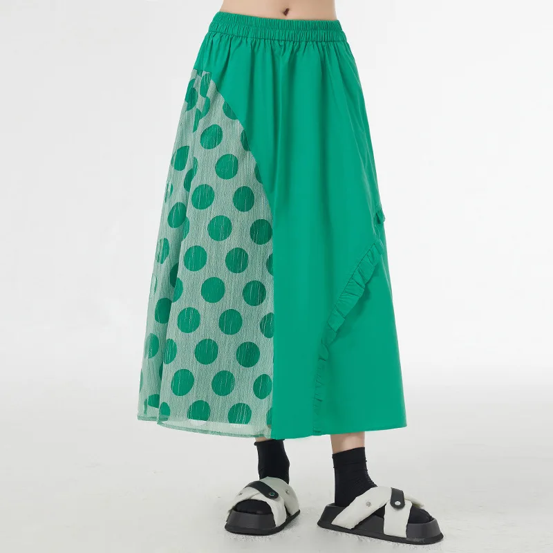 

Dot Mesh Spliced Elastic High Waisted A-line Skirt Summer Women Streetwear Trendy Loose Casual Korean Long Skirts Female 2060