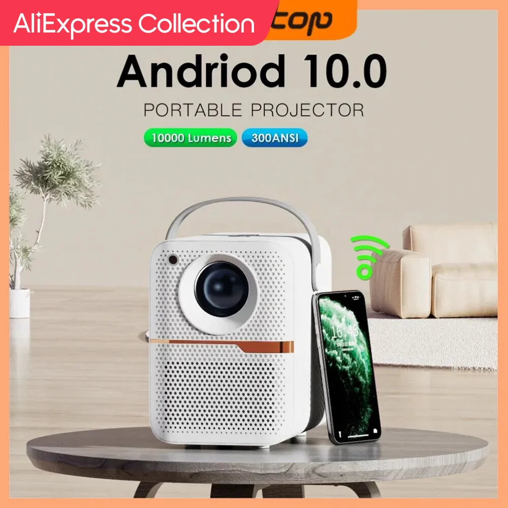 Collezione Aliexpress Hongtop Smart Projector Mini Proiettore 300 Ansi Lumen 10000L Proiettore Portatile Wifi Bluetooth Compatibile Con Tv Stick Lapto