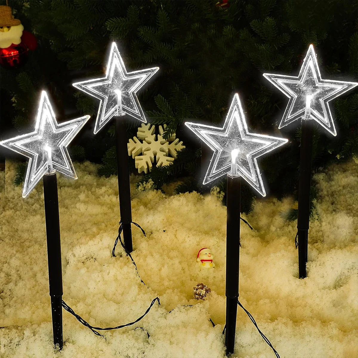 4Pcs Christmas Atmosphere Solar Path Light Pattern Outdoor Waterproof Landscape Lamp Perfect For Home Garden Patio Pool Decor