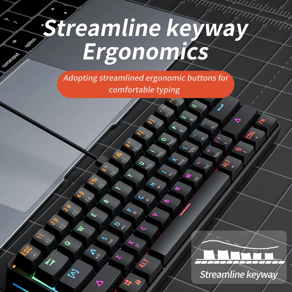 MUCAI MK61 USB Gaming Esports Mechanical Keyboard 61 Key Red