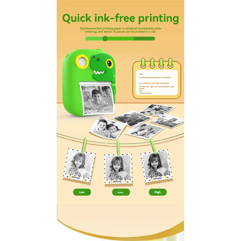 EDT-Kids Camera Instant Print Mini Printer 2.4 Inch Screen 12MP 1080P HD Video Camera Kids Instant Digital