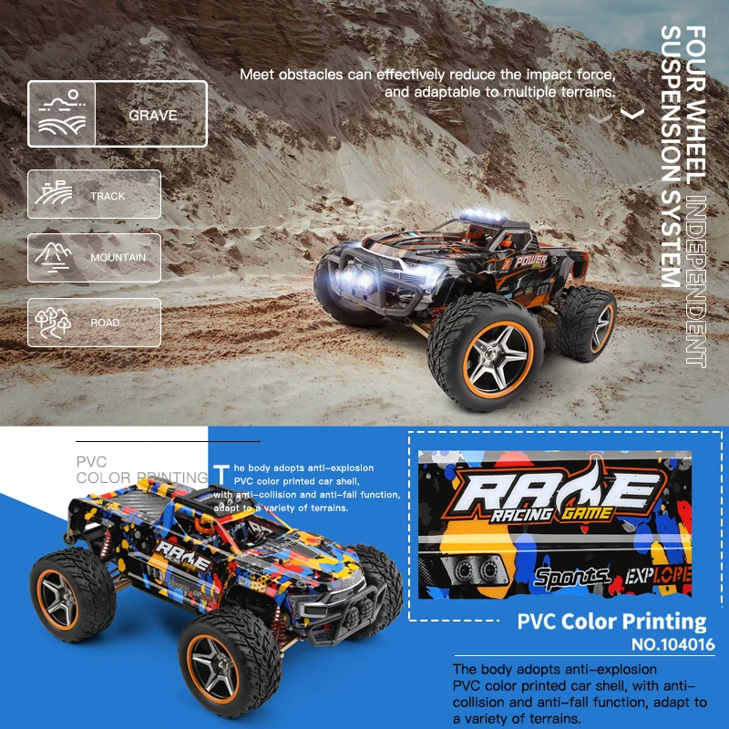 WLtoys 104016 104019 1/10 4x4 Remote Control Cart 4WD 55KM/H Off-Road Drift Profeesional Alloy RC Car VS WPL C24 Children Toys 3