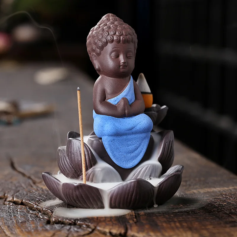 Creative Purple Clay Zen Buddha Backflow Incense Burner Lotus Incense Stick Holder, Aromatherapy Home Decor Censer - No Incense
