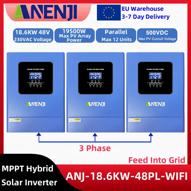 18.6KW 3 Phase Parallel Hybrid Solar Inverter 48V บน Grid Off Grid อินเวอร์เตอร์ MPPT 120A Charger คอนโทรลเลอร์ CT Sensor 1