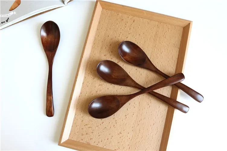 Japanese-style Nanmu Dark Tone Soup Spoon Solid Wood 20*4cm for Eating