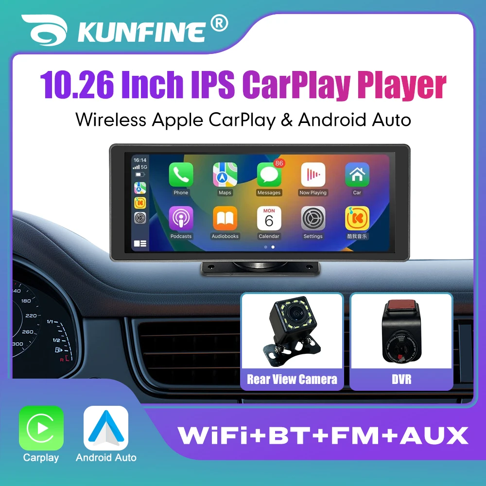 

10,26 дюймовый беспроводной монитор CarPlay IPS экран Android авто сенсорный экран WIFI FM BT 5,0 видеорегистратор заднего вида мультимедийный плеер AUX