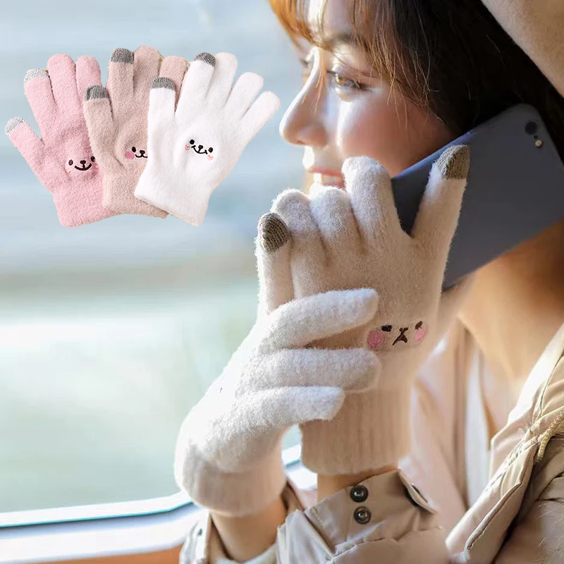 1Pair Winter Touch Screen Gloves Autumn Warm Stretch Plush Mittens Full Finger Thermal Gloves Windproof Coldproof Cycling Gloves