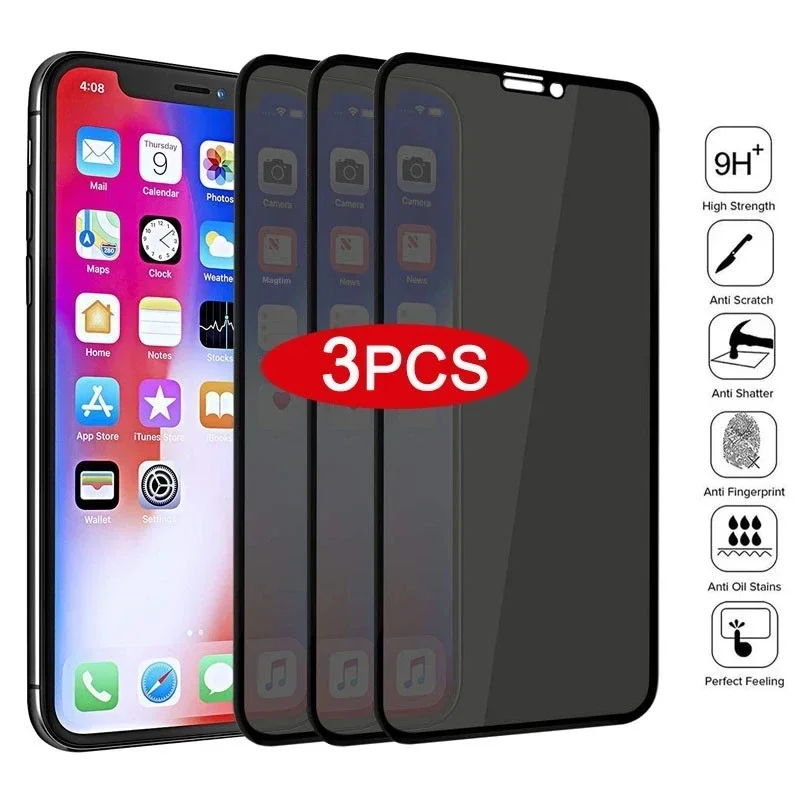 

3PCS Privacy Screen Protector For iPhone 14 15 Pro Max Anti-Spy Glass For iPhone 13 12 11 XS Max XR 7 8 Plus SE Tempered Glass