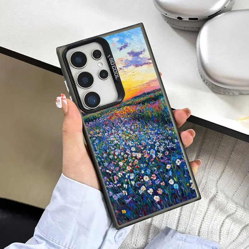 Für Samsung S24 S23 Ultra Plus FE S25 S22 Ultra Plus S21 FE Laser Telefon Fall Blumenmuster Blaue Blume Meer stoßfeste Abdeckungen – Detail 10