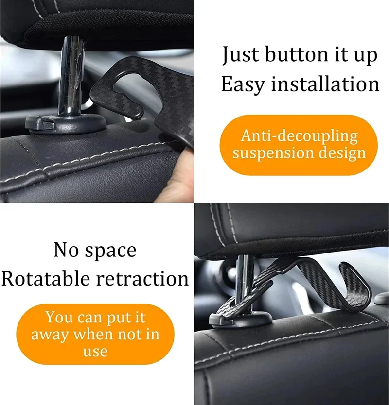 Car Seat Headrest Hook 2-10Pcs Universal Auto Seat Headrest Hook Storage Hanger Hooks Car Vehicles Back Seat Organizer Holder Car Interior Accessories