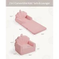 Kids Couch, 2-in-1 Soft Toddler Couch Fold Out, Toddler Chair Comfy, Convertible Sofa to Lounger, Kids Furniture for, Pink Shell 3