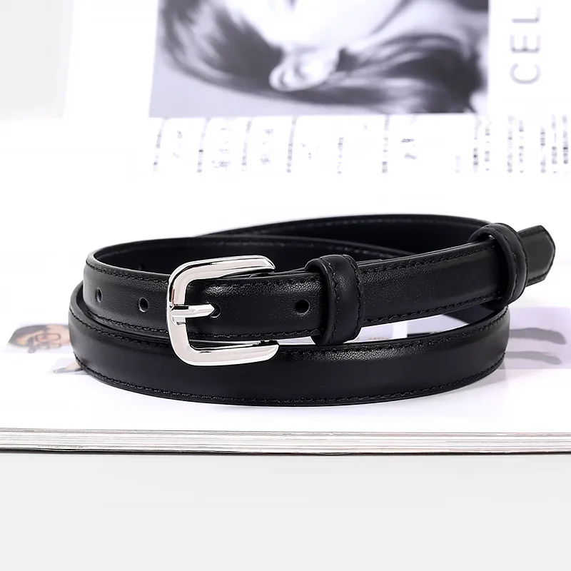 

New Women Fashion Leather Belt Buckle Belts Women and men Waist Belt Thin Black Buckle Leather Belt A12