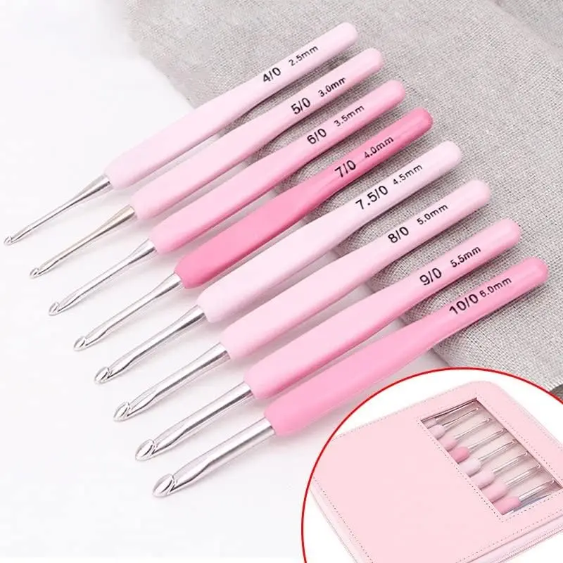 9pcs/set Handle Pink Crochet Hook Set Aluminum 1.0-10mm Knitting Needles  Weave Craft Yarn Crochet Medium Roving Sewing Tools kit