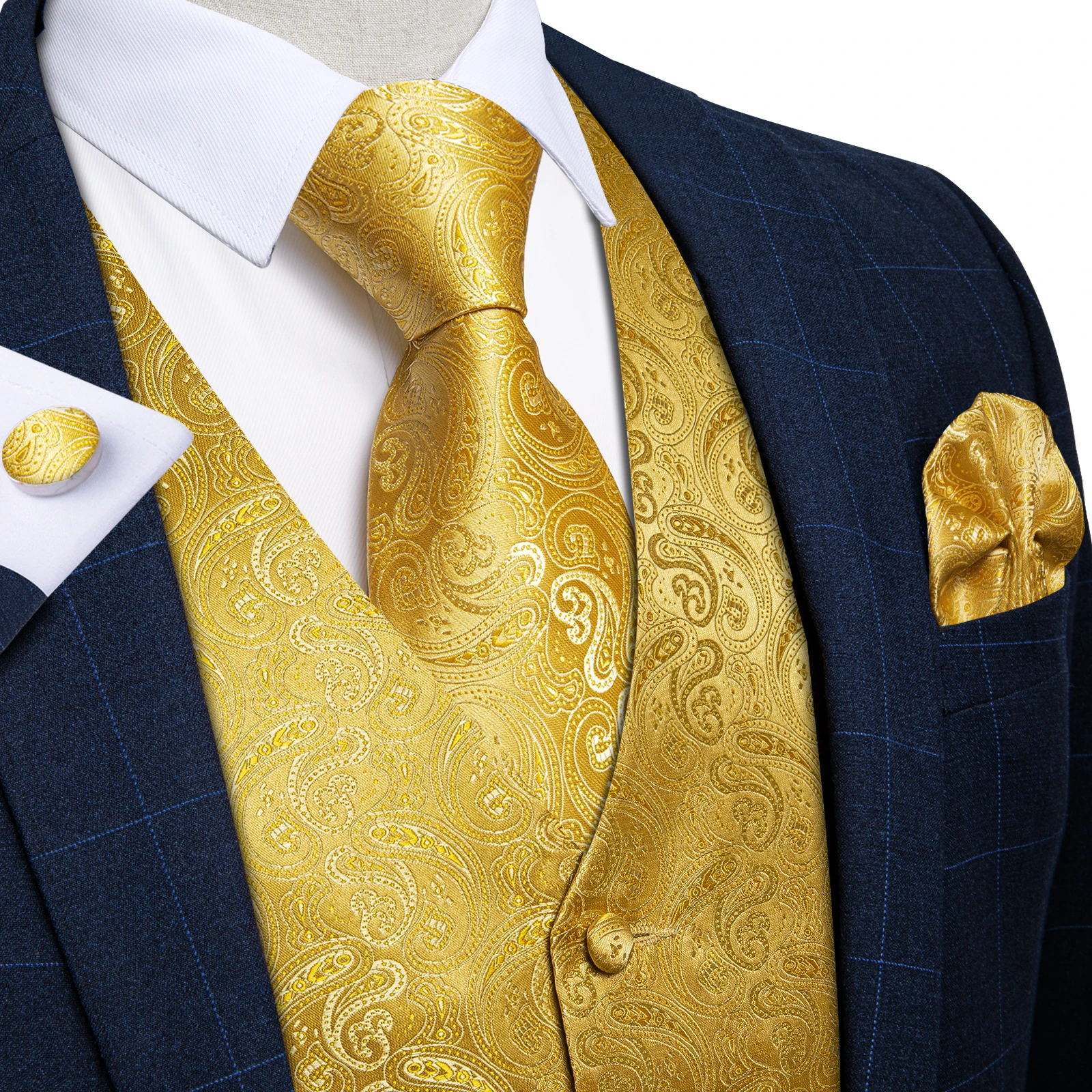 Men's Suit Wedding Blue Gold | Blue Gold Men's Wedding Vest - Dress ...