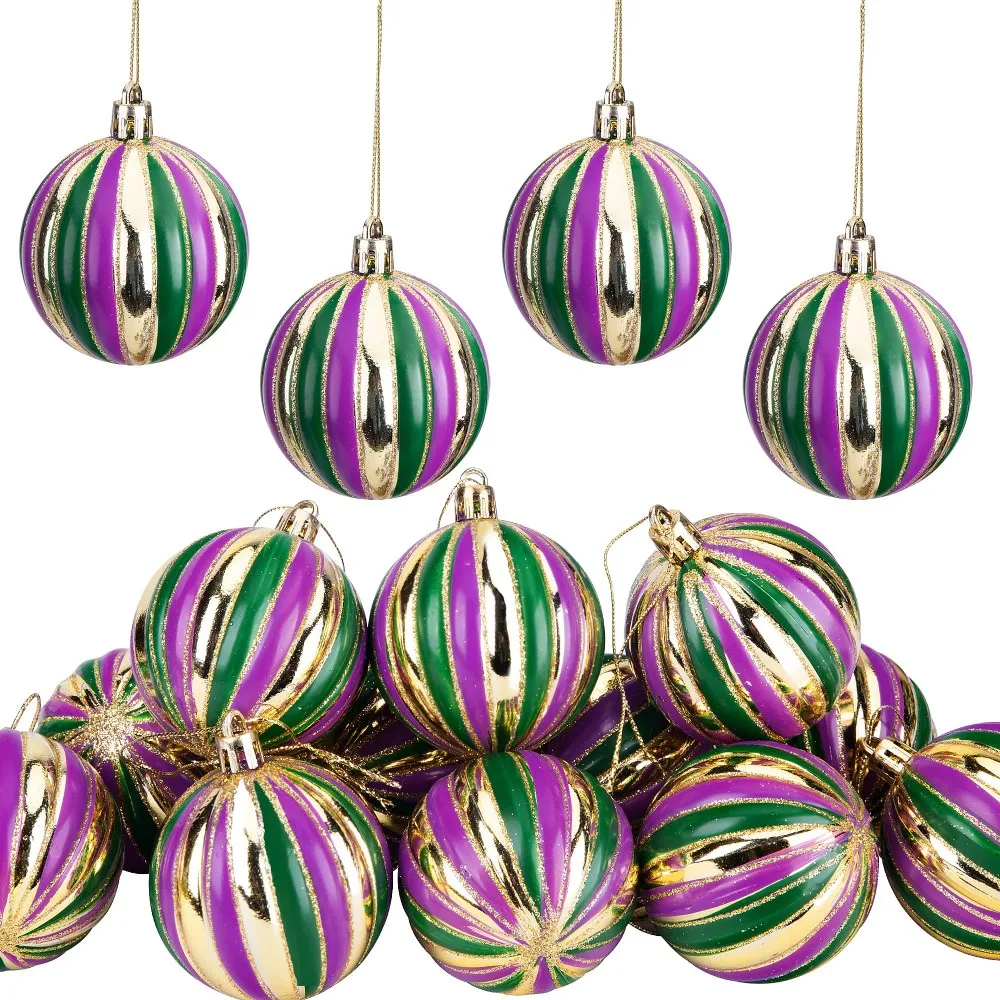 Mardi Gras Balls 12pcs 2.3 Inch Big Christmas Ball Multicolor Ball  Decorations Mardi Gras Holiday Ornaments Set for Home Party