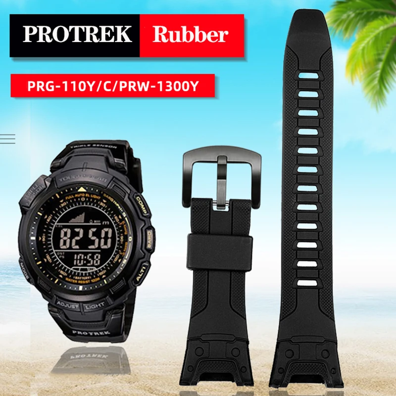 Cinturino In Gomma Siliconica Per Casio Protrek Series Prg-110Y/Prw-1300Y Prg-130Y/Prw-1500Y Cinturino Nero Bracciale Sportivo Impermeabile