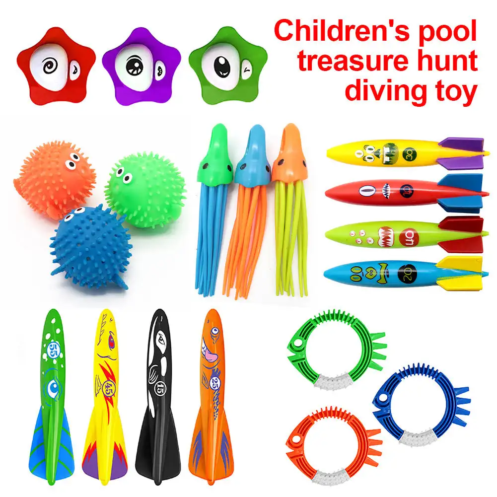 Children's Pool Diving Toy Submersible Torpedo Treasure Hunt Water Toy Swimming Training Tool Summer Outdoor Water Gift Set pool diving toys