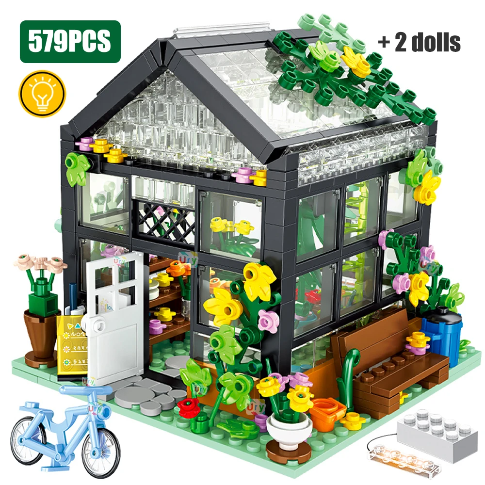 579pcs City Street View Creative House Flower Store Architecture Building  Block Transparent Bricks LED Light Sets Toys for Girls - AliExpress