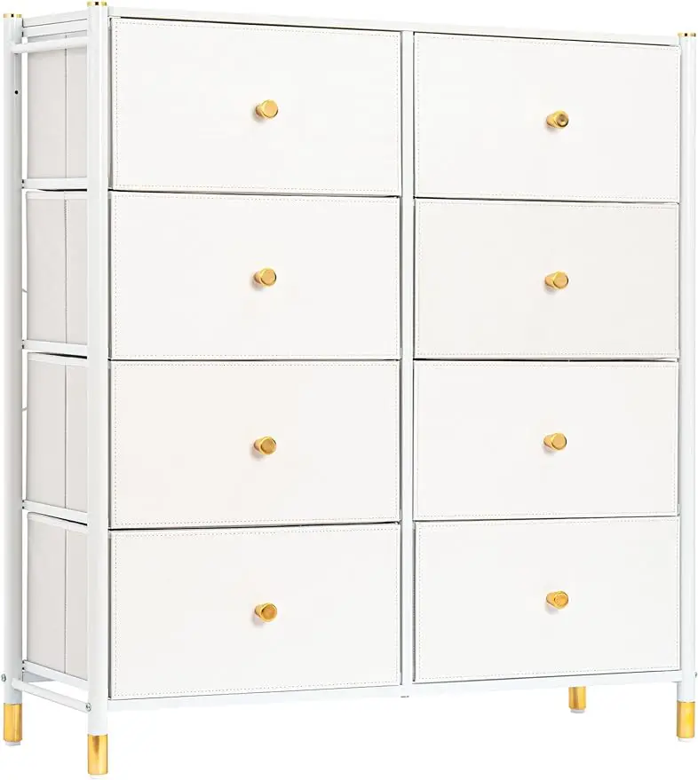 

Tall Dresser w/ 2/5/8 PU Leather Front Drawers for Bedroom,Storage Tower w/ Fabric Bins,Chest of Drawers for Closet, White/Black