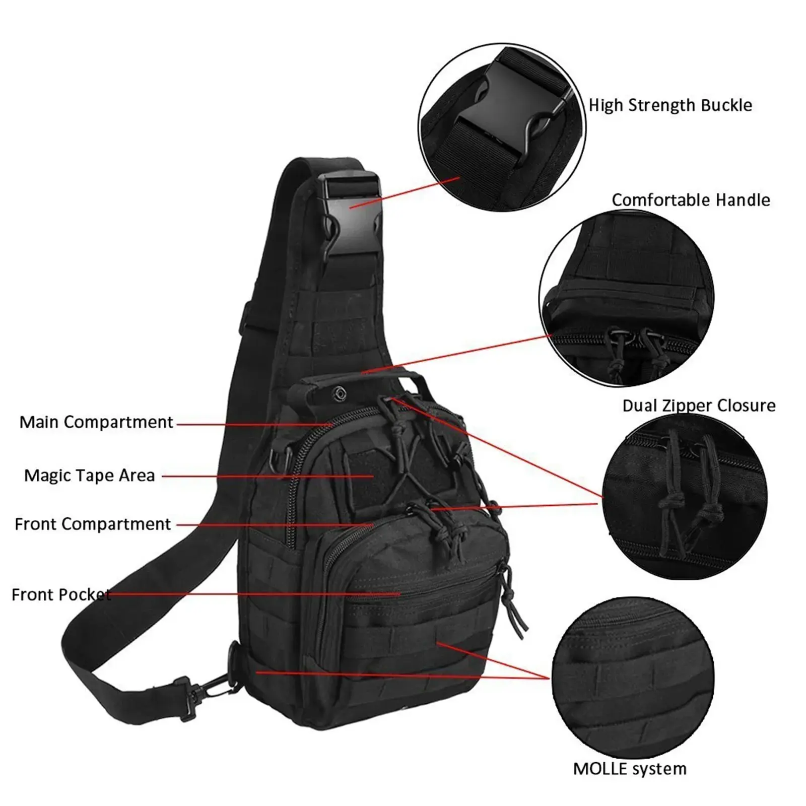 Water Resistant Polyester Tactical Sling Backpack for Hiking
