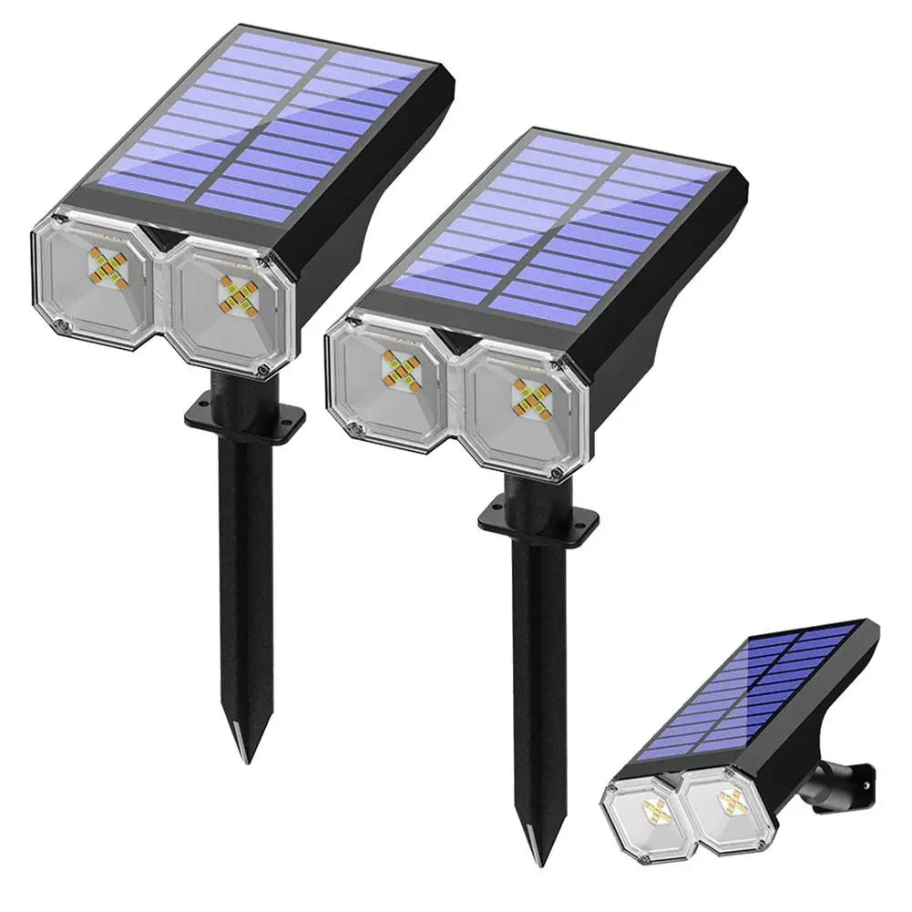 2Pcs Outdoor Solar Lights 2 Lighting Modes Weatherproof Adjustable Angle Rotating Lamp Head Garden Lamps