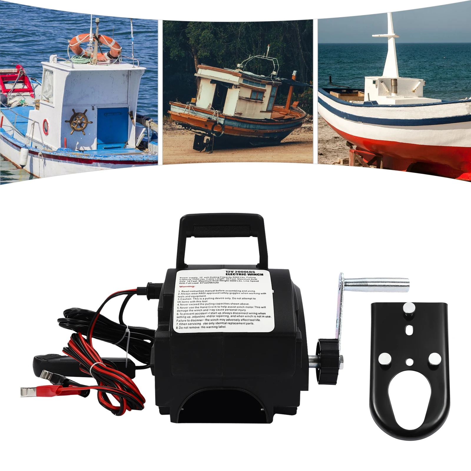 Electric Winch 12V 2000Lbs with Motor Winch Cable Lifter