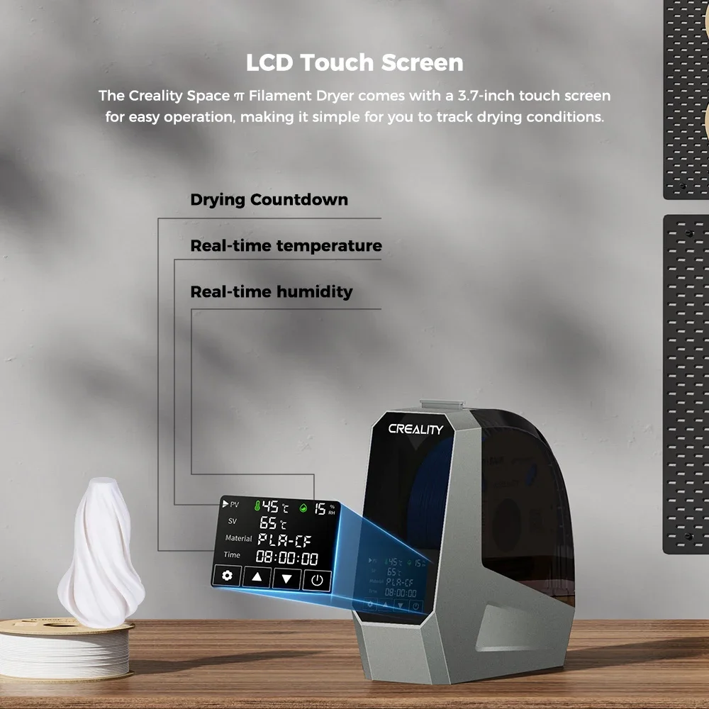 Creality Space π 필라멘트 건조기 상자 1KG 필라멘트 보관 건조 조절 가능 온도 45 유지 ℃ -70 ℃   360 °   열풍 가열 0-48h