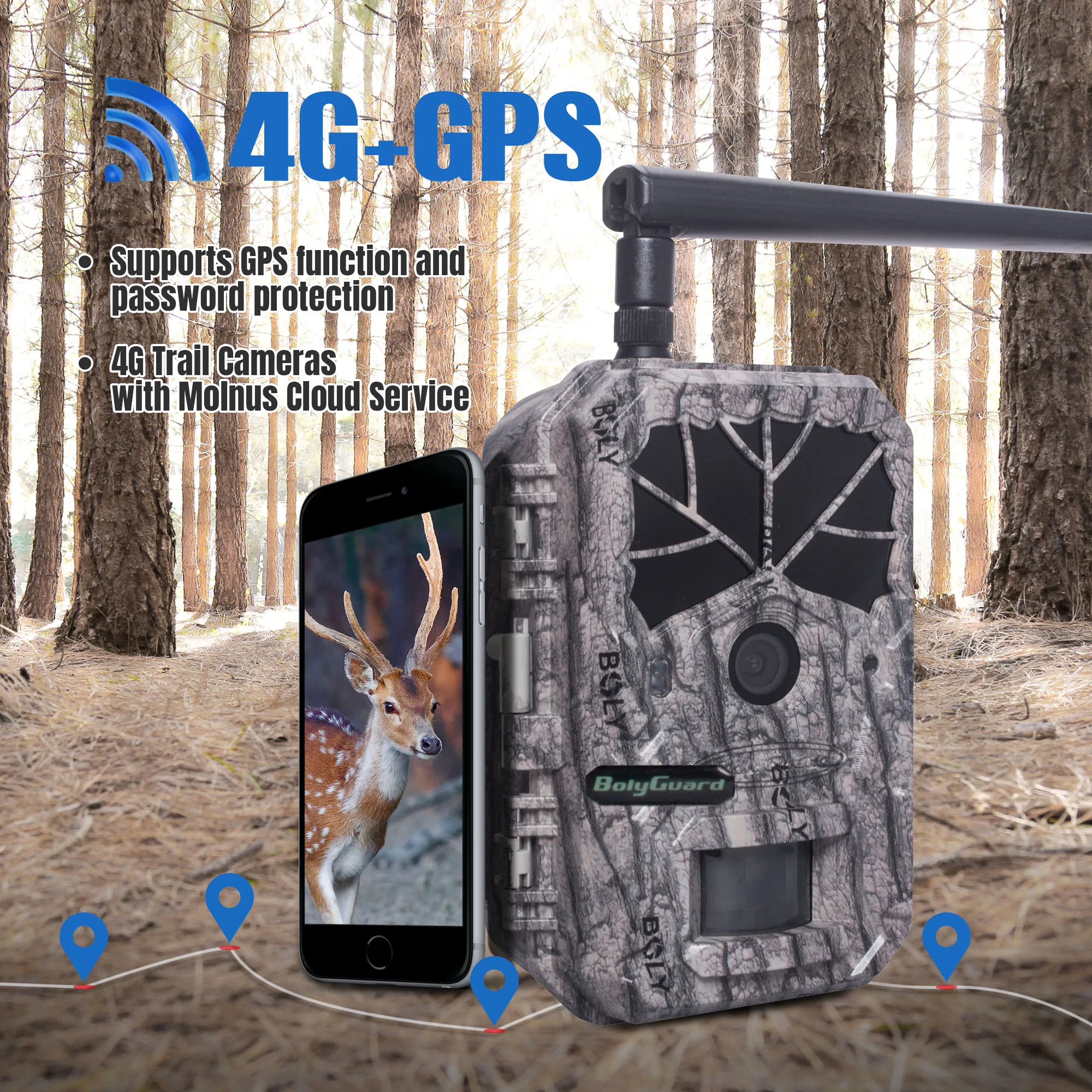 Boly BG636-48M Upgrade 48M GPS 4G Lte Wireless Hunting Camera 940nm No Glow Black IR Night Vision Sound Recording Trail Camera