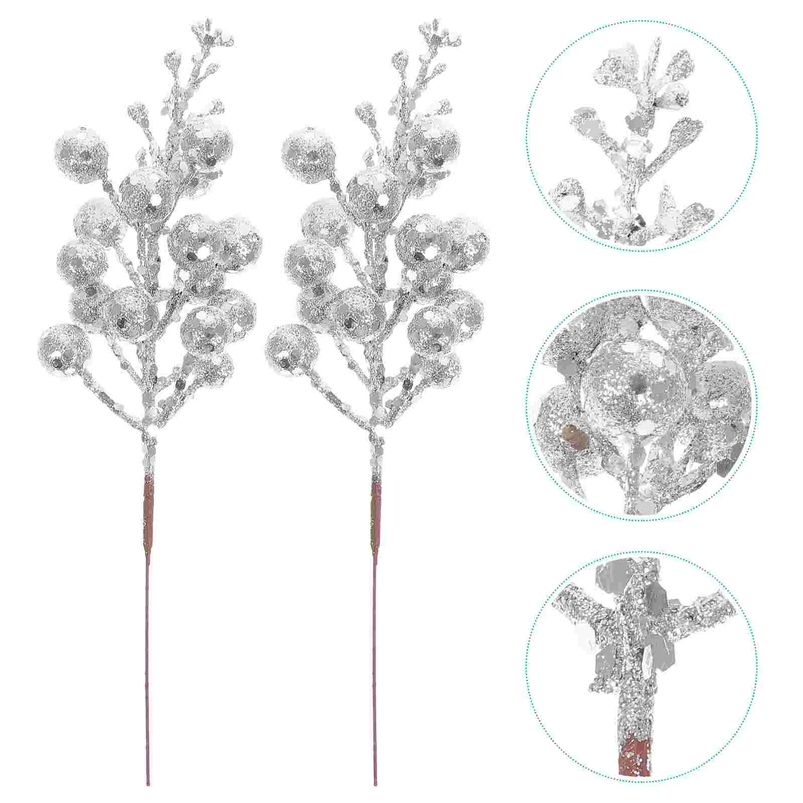 

Artificial Berry Stems Glitter Fake Berry Branch for Christmas Tree Wreath Decorations